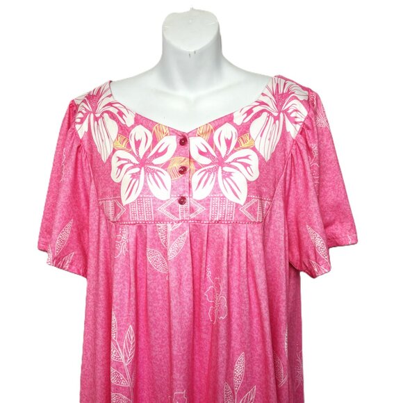Hawaiian Style Pink Floral MuMu Dress Robe UDFORSK XL EUC - Picture 3 of 10